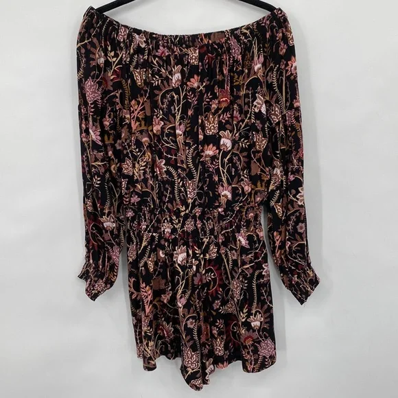 Free People Pretty & Free Black Floral Print Romper Boho Cut Out Back Size Small - Picture 4 of 12